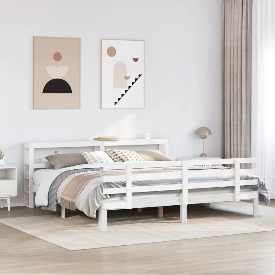 Cadre de lit avec tête de lit sans matelas blanc 200x200 cm