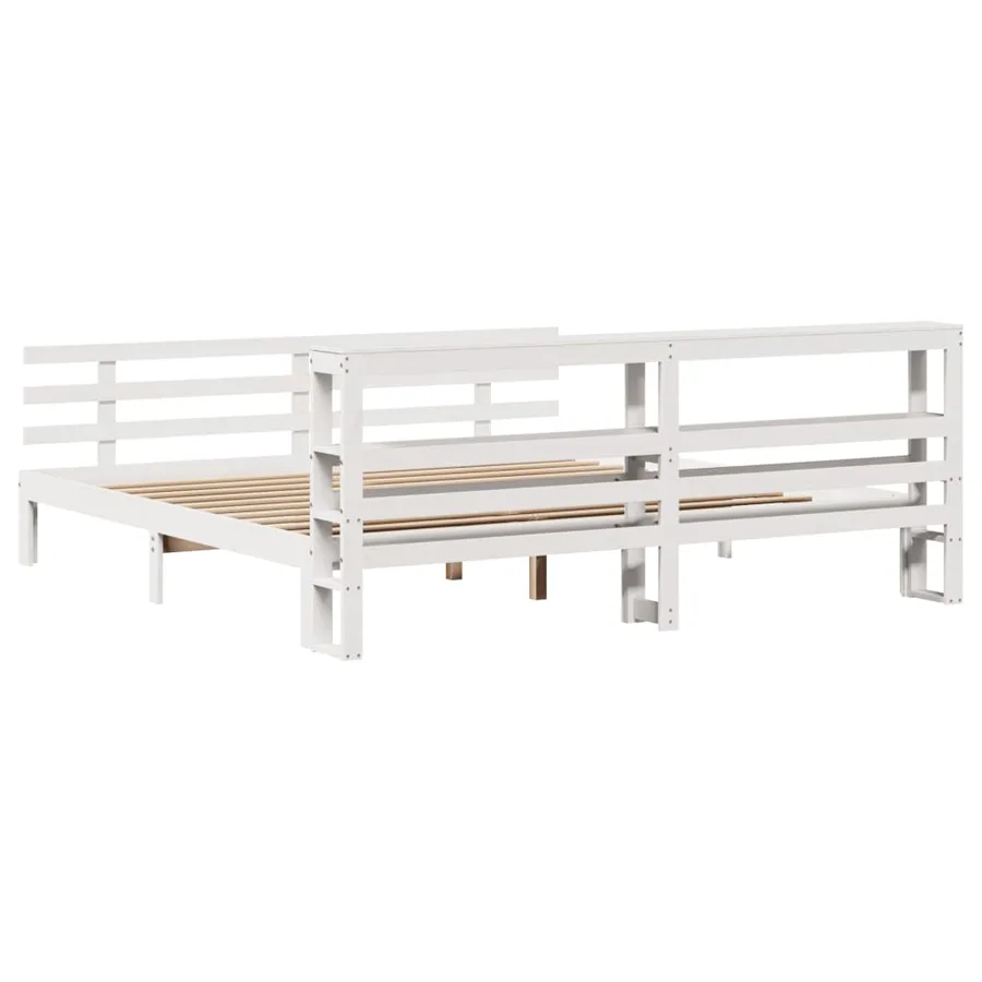 Cadre de lit avec tête de lit sans matelas blanc 200x200 cm - 8