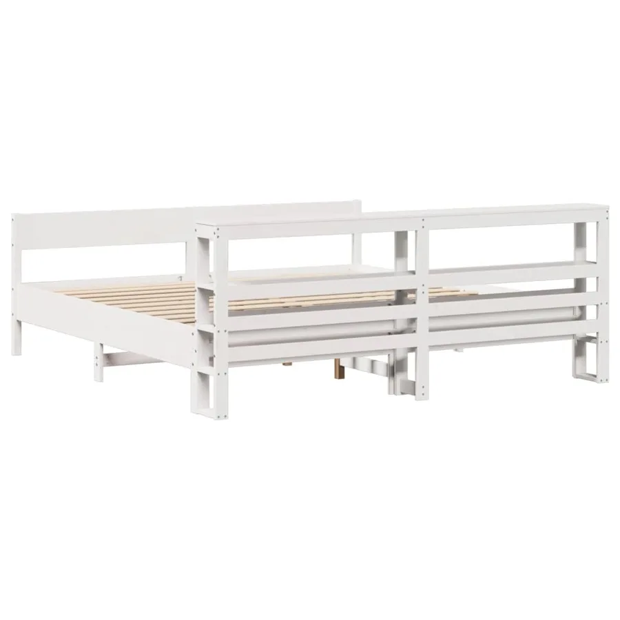 Cadre de lit sans matelas blanc 200x200 cm bois massif de pin - 6
