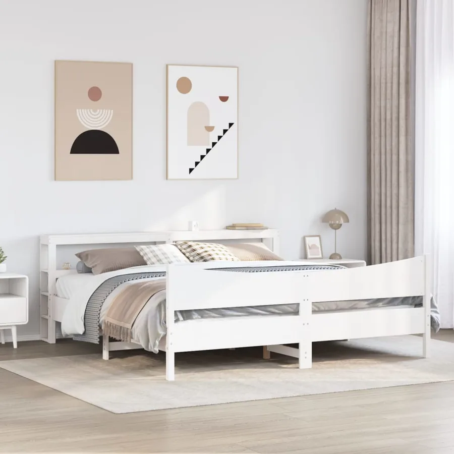 Cadre de lit et tête de lit blanc 200x200 cm bois de pin massif - 3