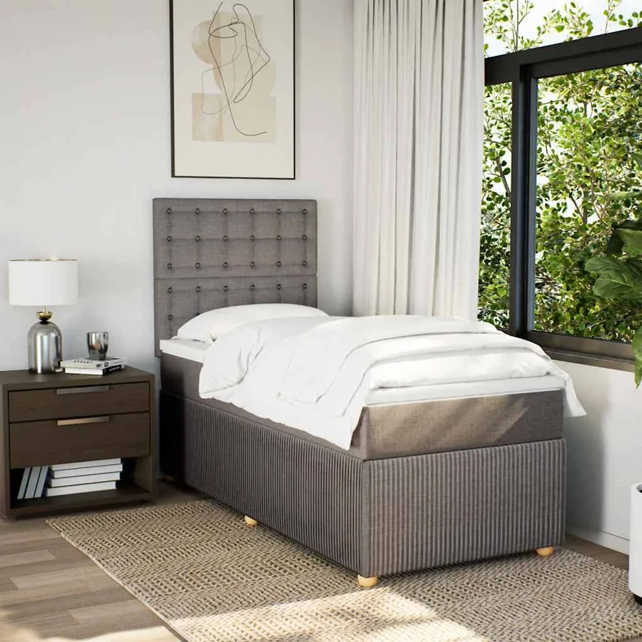 Sommier à lattes de lit avec matelas Taupe 90x190 cm Tissu - 5