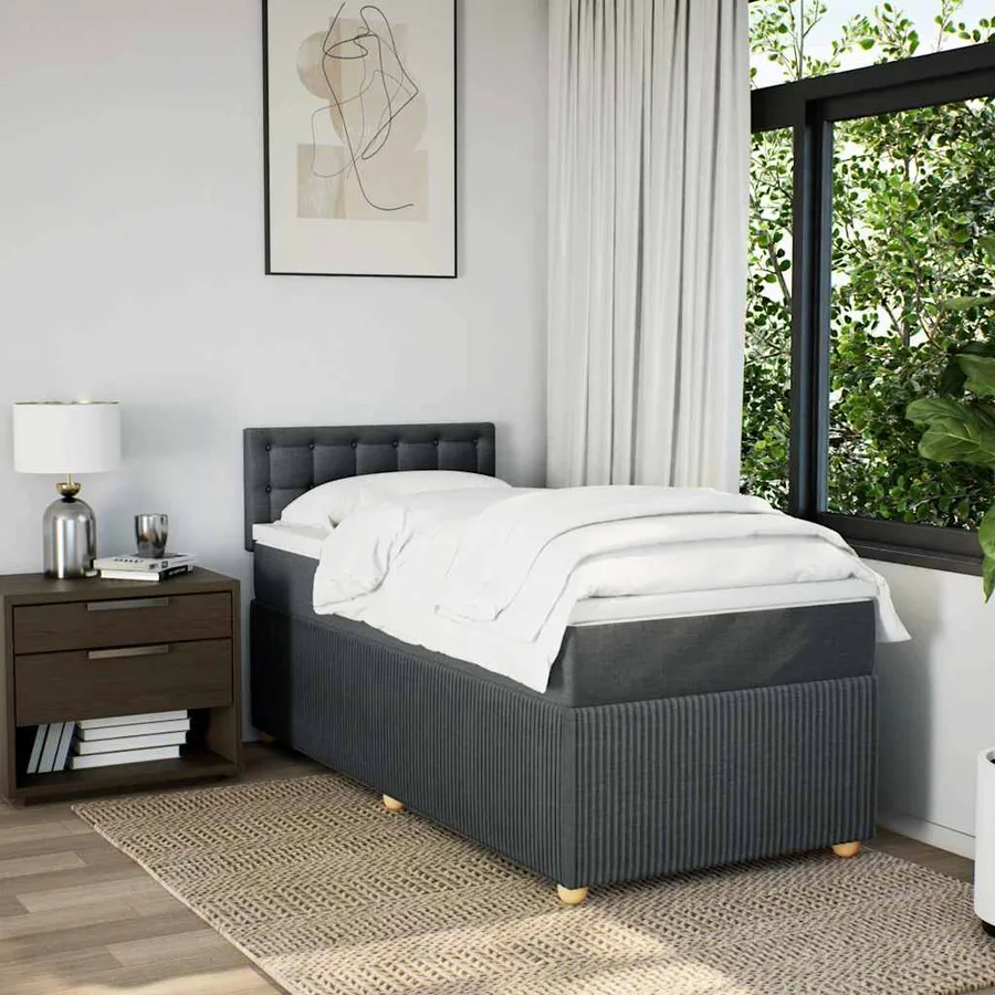 Sommier à lattes de lit et matelas Gris foncé 90x190 cm Tissu - 4