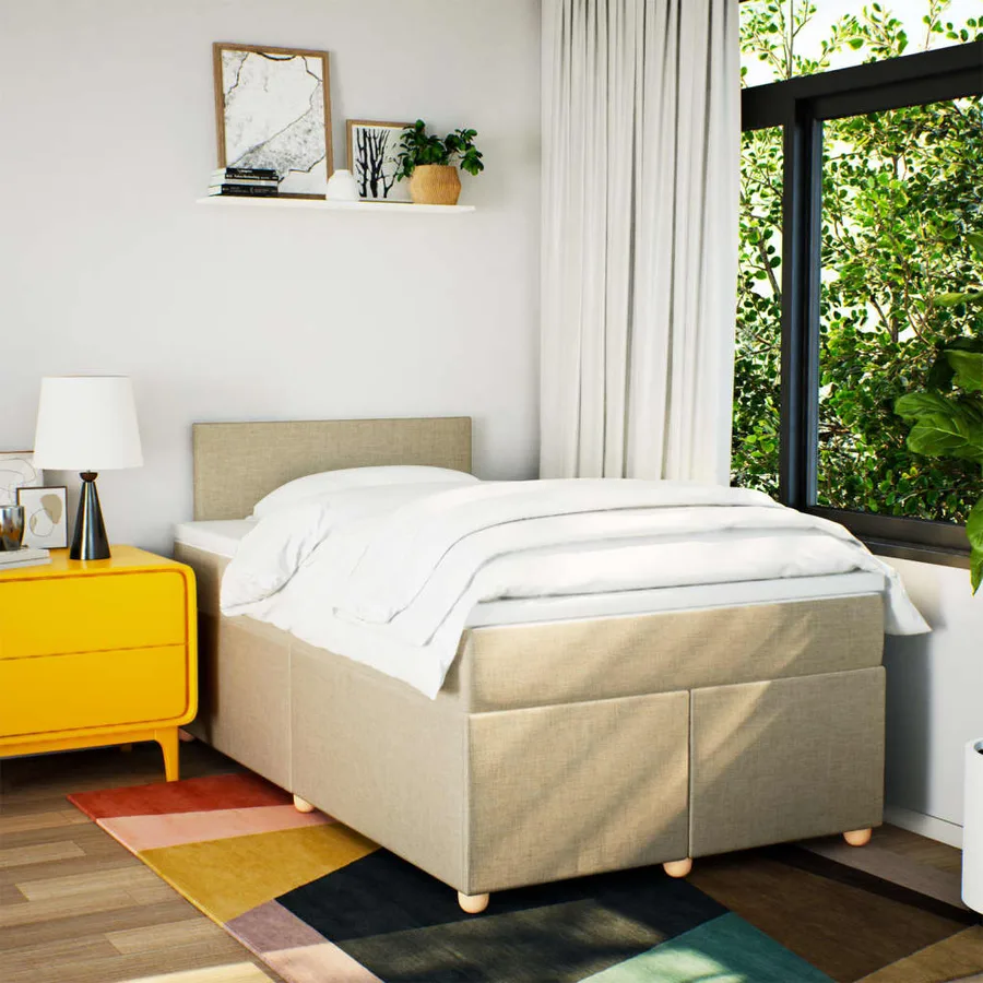 Sommier à lattes de lit avec matelas Crème 120x200 cm Tissu - 4