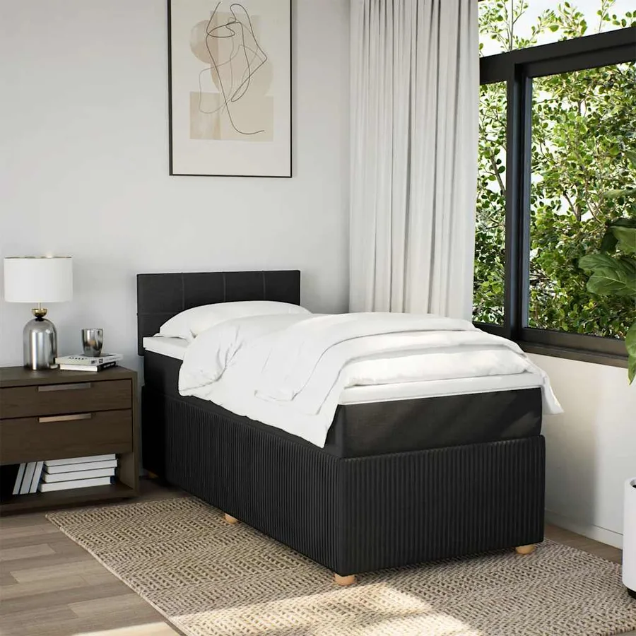 Sommier à lattes de lit avec matelas Noir 90x190 cm Tissu - 4