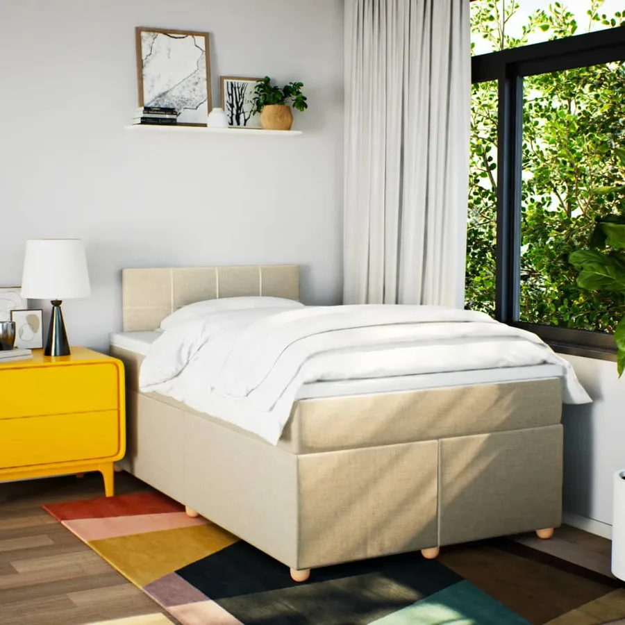 Sommier à lattes de lit avec matelas Crème 120x200 cm Tissu - 3