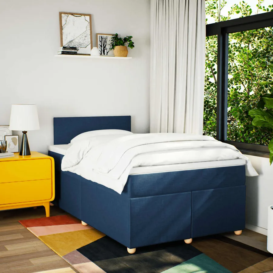 Sommier à lattes de lit avec matelas Bleu 120x200 cm Tissu - 3