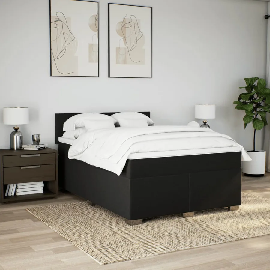 Sommier à lattes de lit avec matelas Noir 140x190 cm Tissu - 3