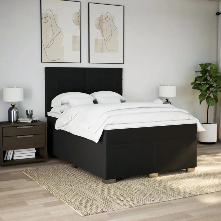 Sommier à lattes de lit avec matelas Noir 140x190 cm Tissu - 3