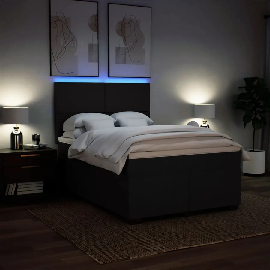 Sommier à lattes de lit avec matelas Noir 140x190 cm Tissu - 5