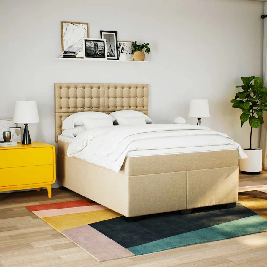 Sommier à lattes de lit avec matelas Crème 140x190 cm Tissu - 4