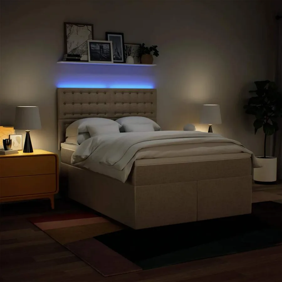 Sommier à lattes de lit avec matelas Crème 140x190 cm Tissu - 5
