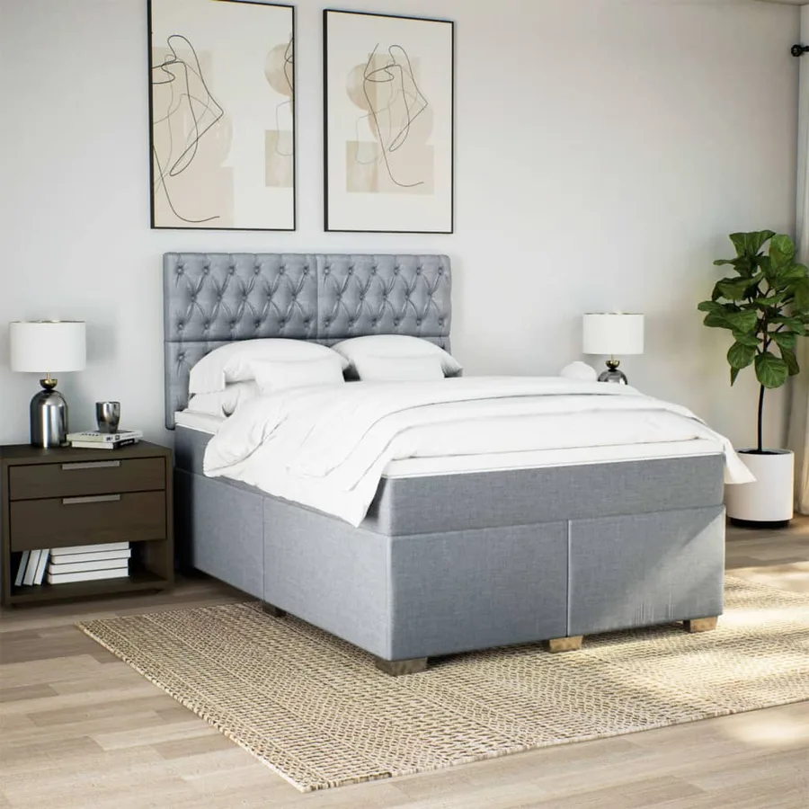 Sommier à lattes de lit avec matelas Gris clair 140x190cm Tissu - 4