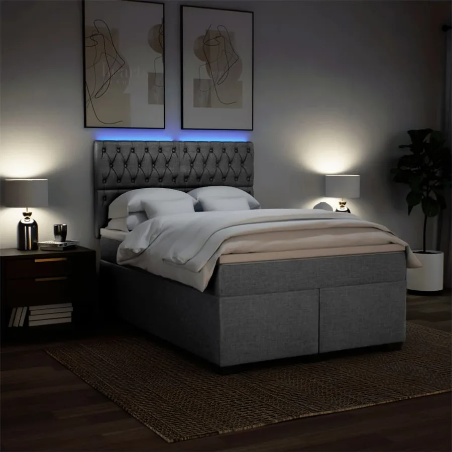 Sommier à lattes de lit avec matelas Gris clair 140x190cm Tissu - 5
