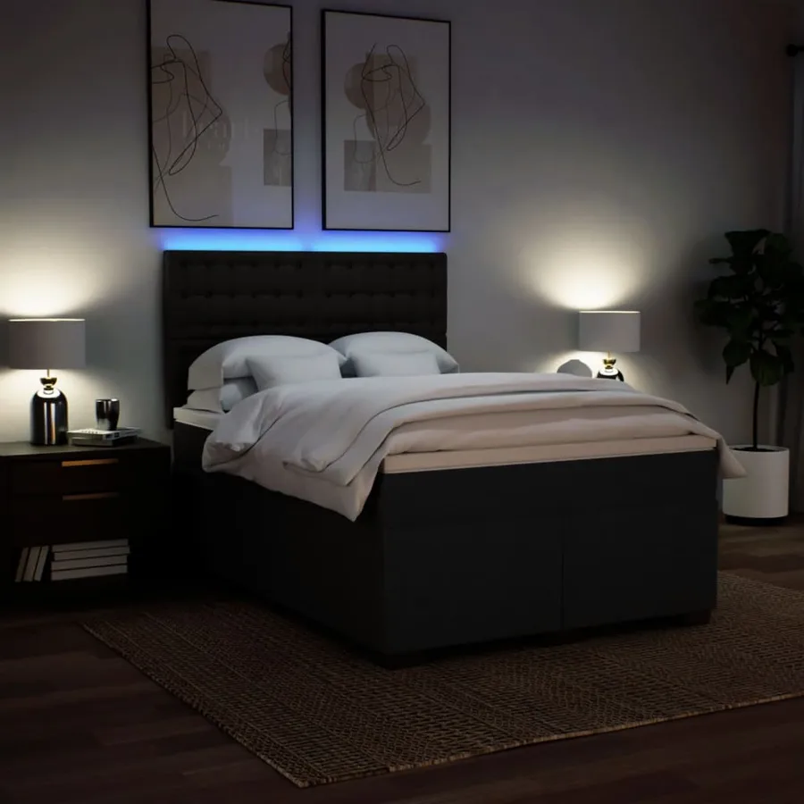 Sommier à lattes de lit avec matelas Noir 140x190 cm Tissu - 5
