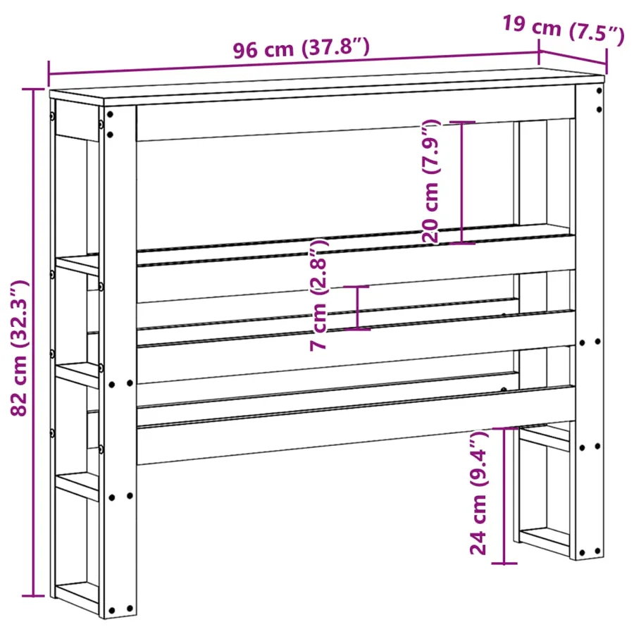 Tête de lit avec étagères blanc 90 cm bois massif de pin - 9