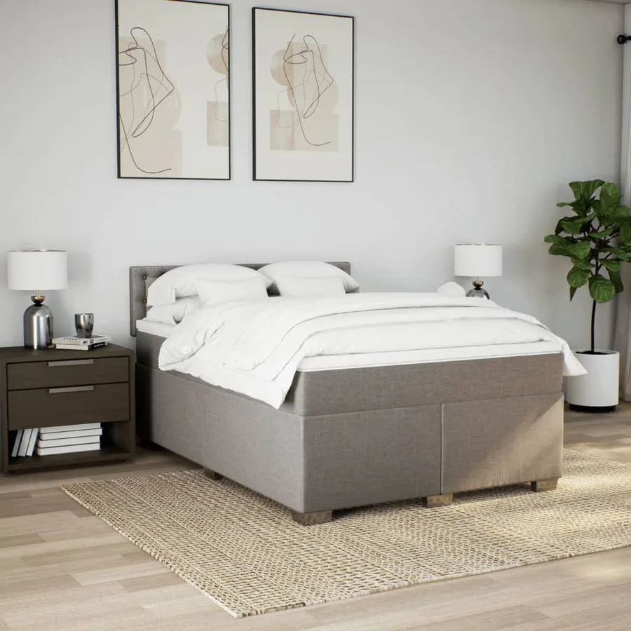 Sommier à lattes de lit avec matelas Taupe 140x190 cm Tissu - 4