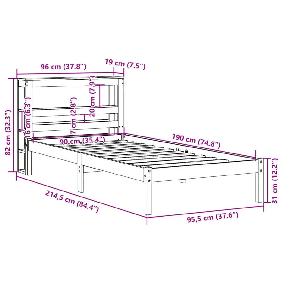 Cadre de lit sans matelas blanc 90x190 cm bois de pin massif - 12