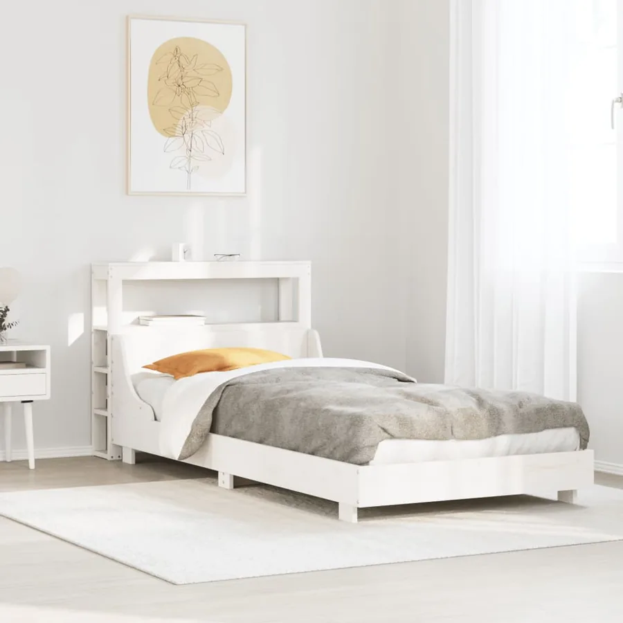 Cadre de lit sans matelas blanc 90x200 cm bois de pin massif