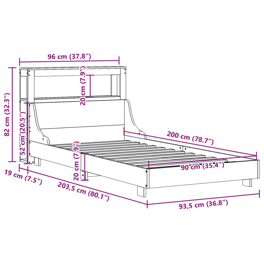Cadre de lit sans matelas blanc 90x200 cm bois de pin massif - 12