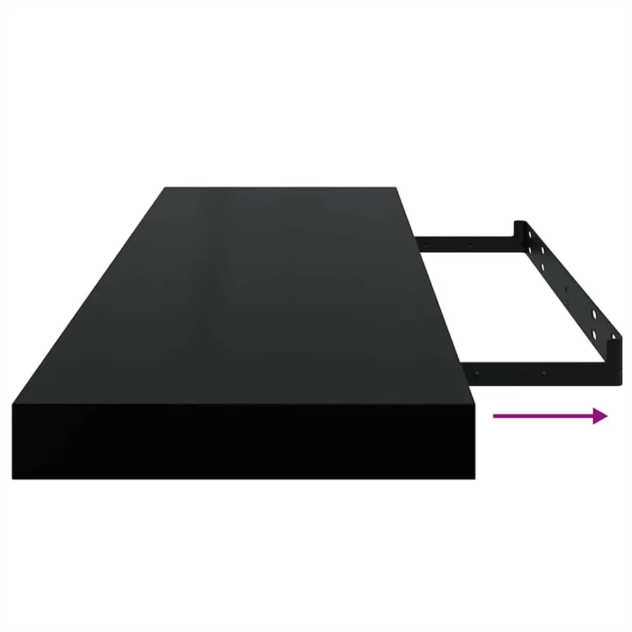 Étagère murale flottante Noir brillant 80x23,5x3,8 cm MDF - 10