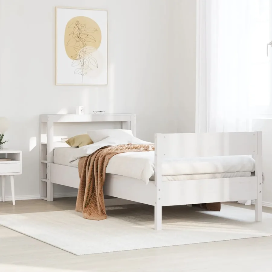 Cadre de lit sans matelas blanc 90x200 cm bois de pin massif