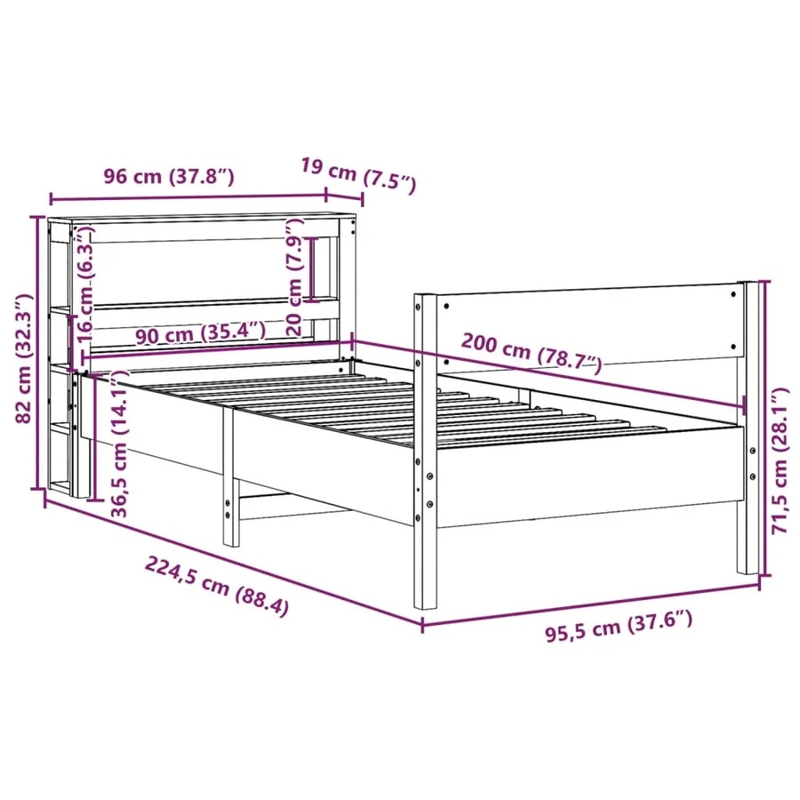 Cadre de lit sans matelas blanc 90x200 cm bois de pin massif - 12