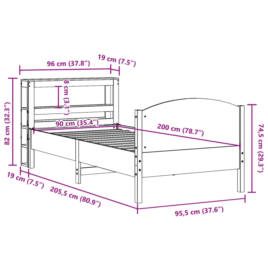 Cadre de lit sans matelas blanc 90x200 cm bois de pin massif - 12