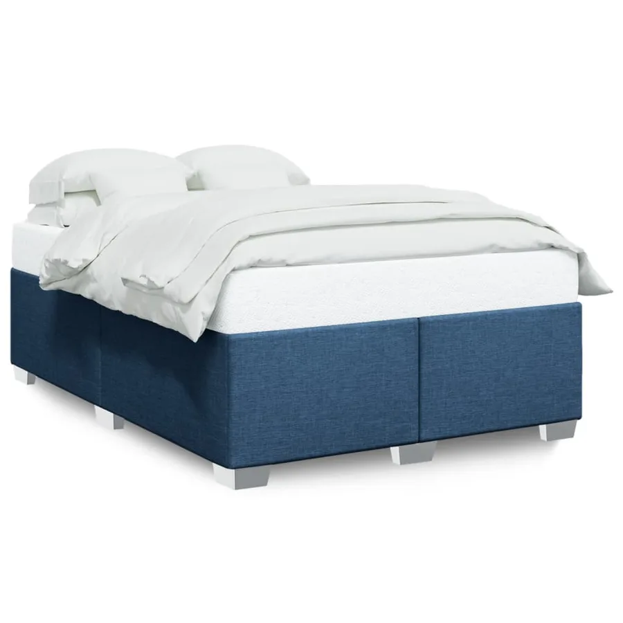 Cadre de lit sans matelas bleu 140x190 cm tissu - 2
