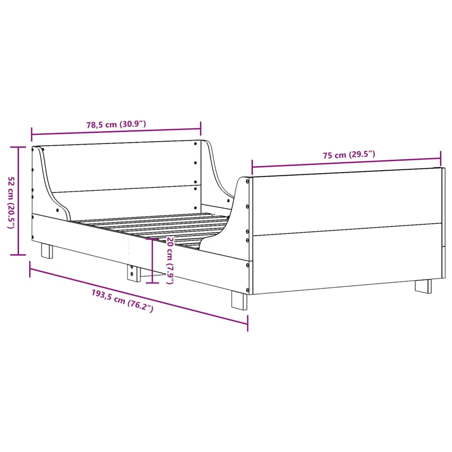 Cadre de lit sans matelas 75x190 cm bois de pin massif - 9
