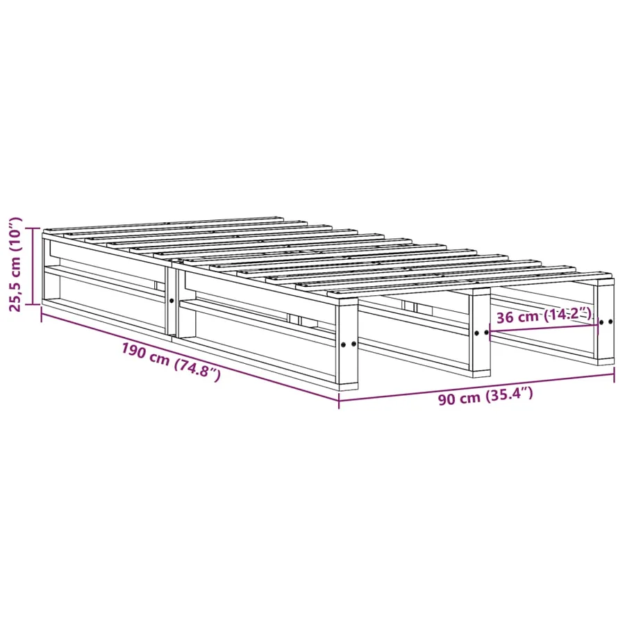 Cadre de lit sans matelas 90x190 cm bois de pin massif - 9