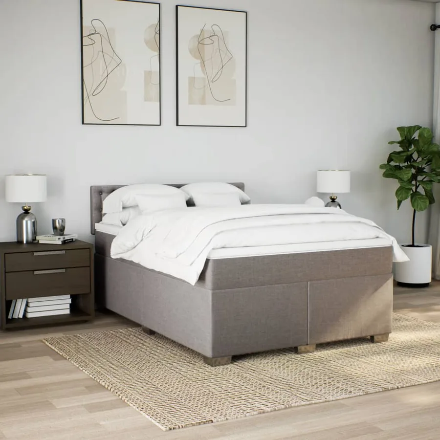 Sommier à lattes de lit avec matelas Taupe 140x190 cm Tissu - 3