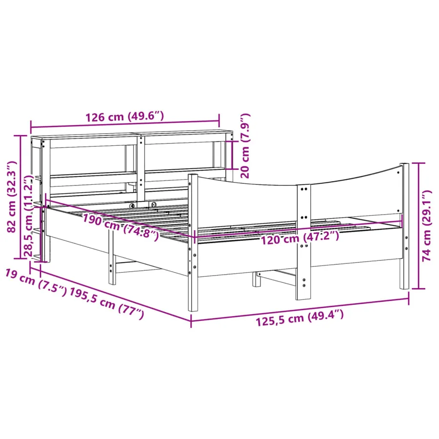 Cadre de lit avec tête de lit blanc 120x190 cm bois pin massif - 11