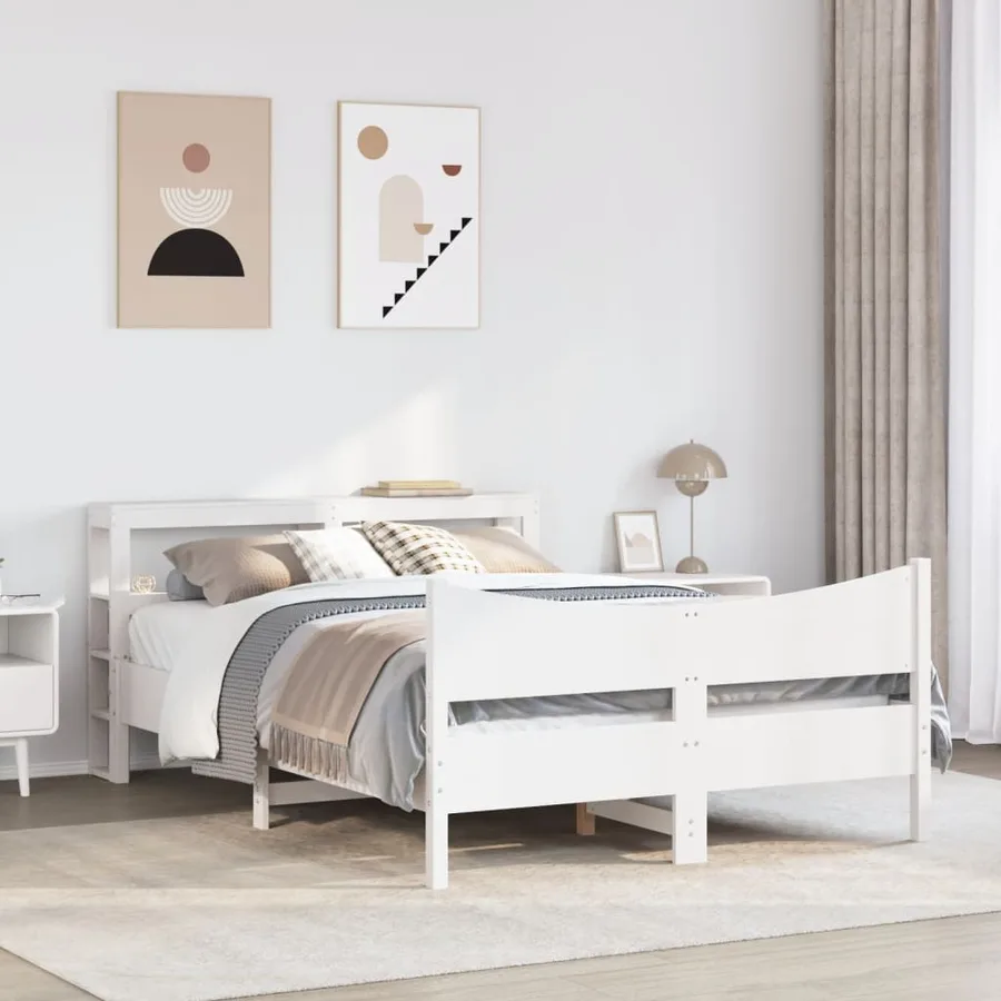 Cadre de lit avec tête de lit blanc 120x190 cm bois pin massif - 3