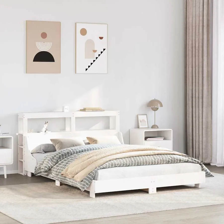 Cadre de lit sans matelas blanc 120x200 cm bois de pin massif