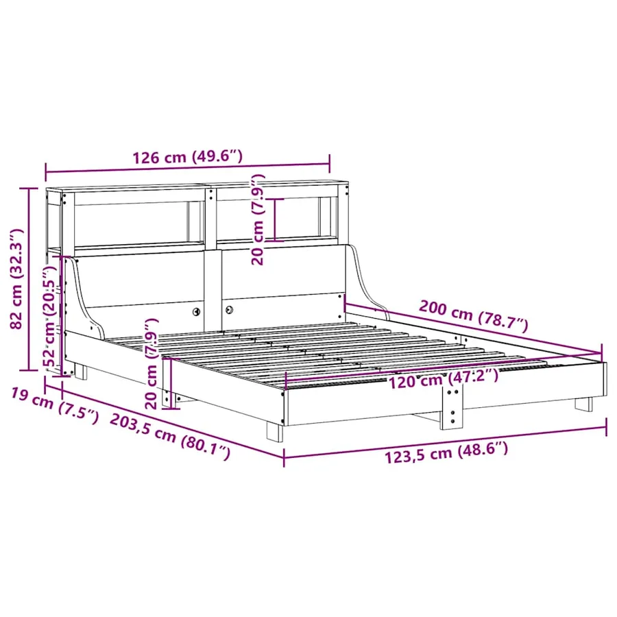 Cadre de lit sans matelas blanc 120x200 cm bois de pin massif - 12