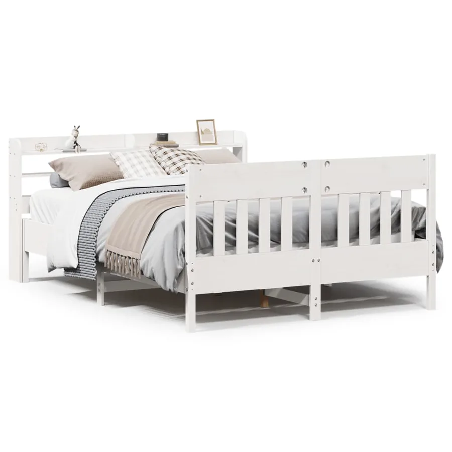 Cadre de lit sans matelas blanc 150x200 cm bois de pin massif - 2