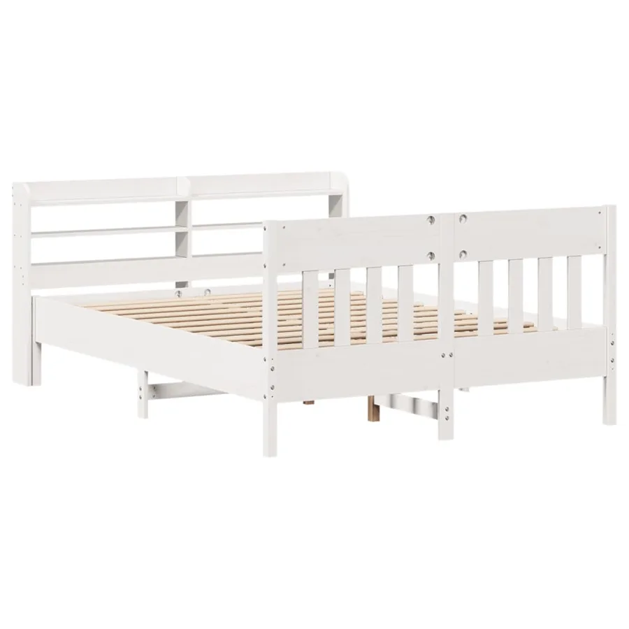 Cadre de lit sans matelas blanc 150x200 cm bois de pin massif - 3