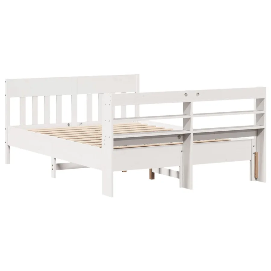 Cadre de lit sans matelas blanc 150x200 cm bois de pin massif - 6