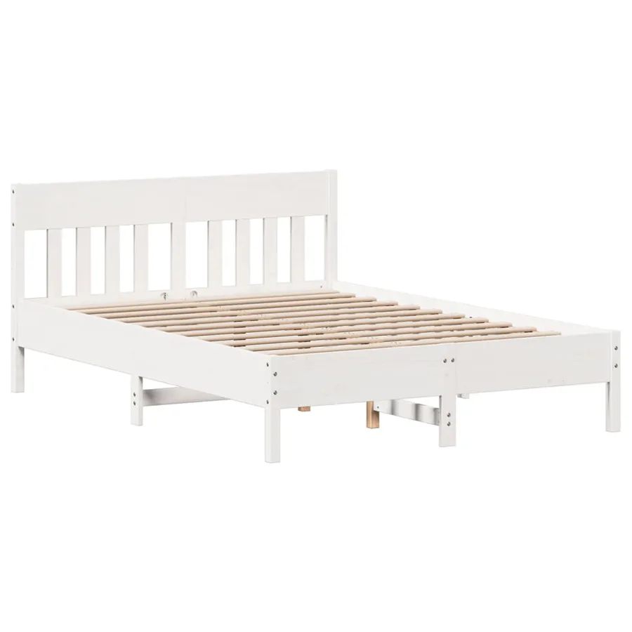 Cadre de lit sans matelas blanc 150x200 cm bois de pin massif - 7