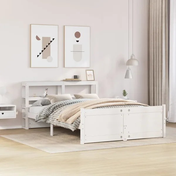 Cadre de lit avec tête de lit sans matelas blanc 160x200 cm
