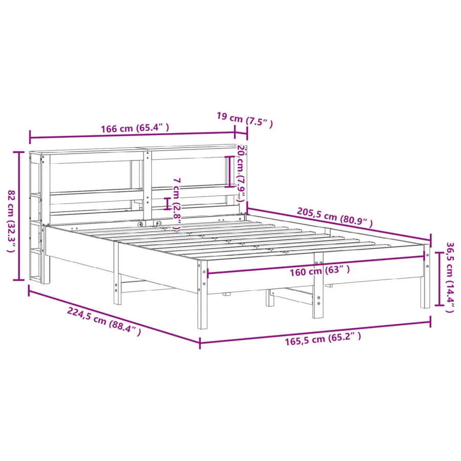 Cadre de lit sans matelas blanc 160x200 cm bois de pin massif - 12