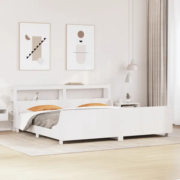 Cadre de lit sans matelas blanc 180x200 cm bois massif de pin