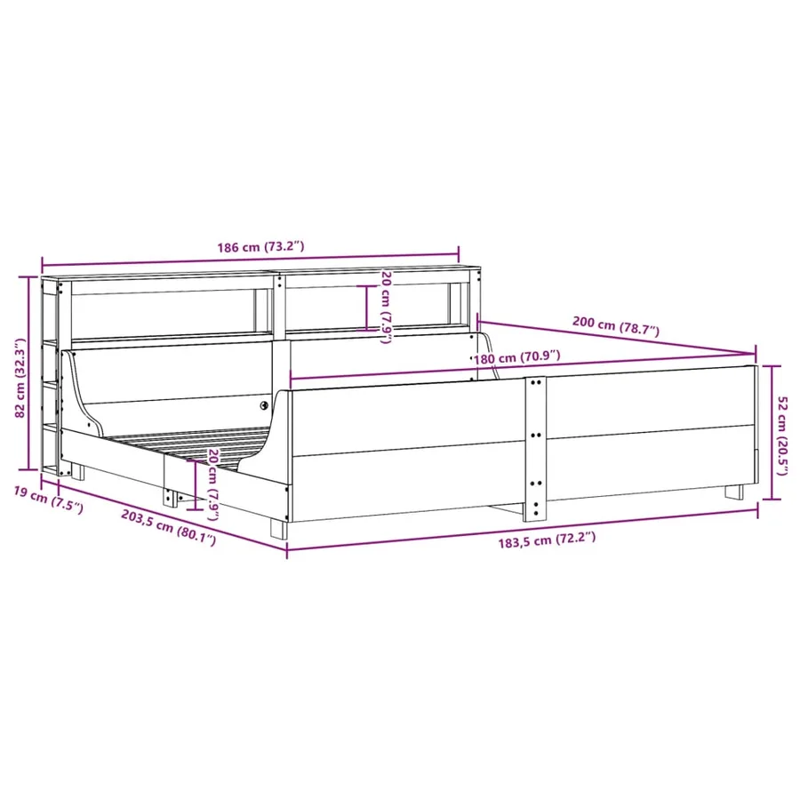 Cadre de lit sans matelas blanc 180x200 cm bois massif de pin - 12