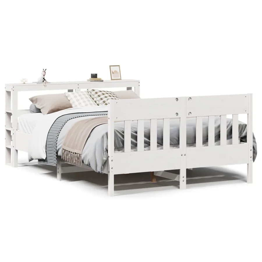 Cadre de lit sans matelas blanc 140x200 cm bois de pin massif - 2