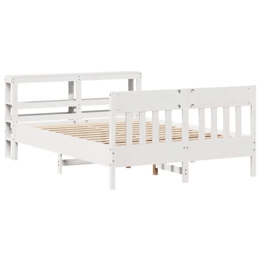 Cadre de lit sans matelas blanc 140x200 cm bois de pin massif - 3