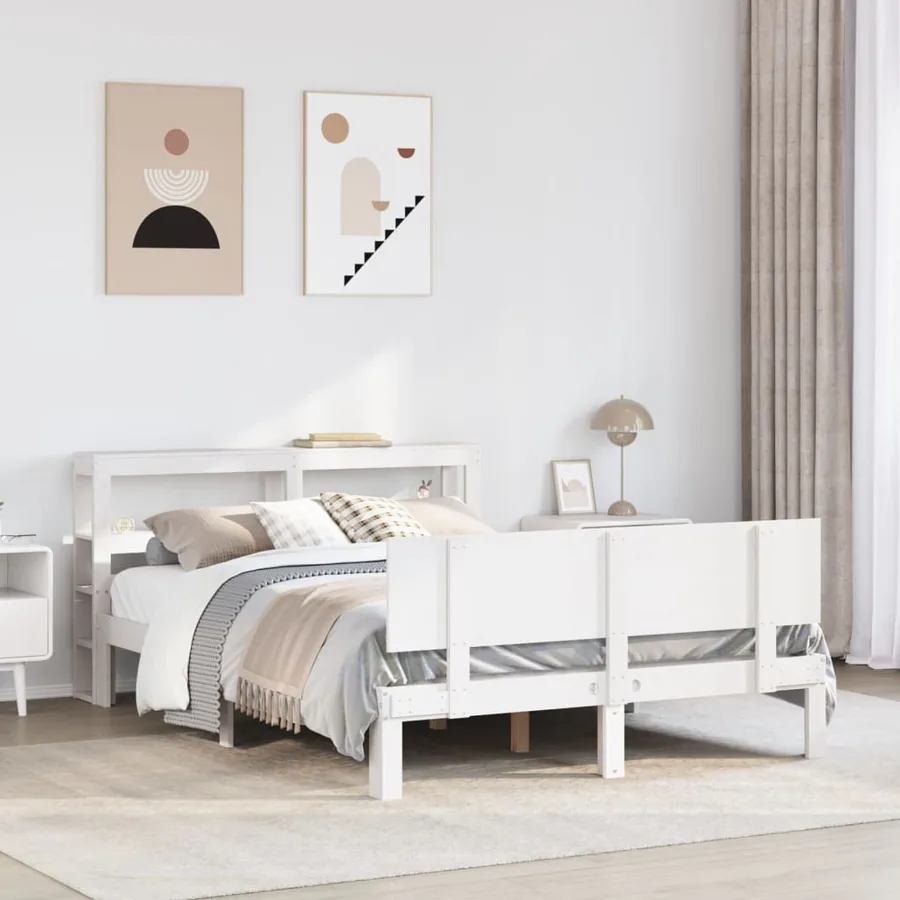 Cadre de lit avec tête de lit sans matelas blanc 140x200 cm