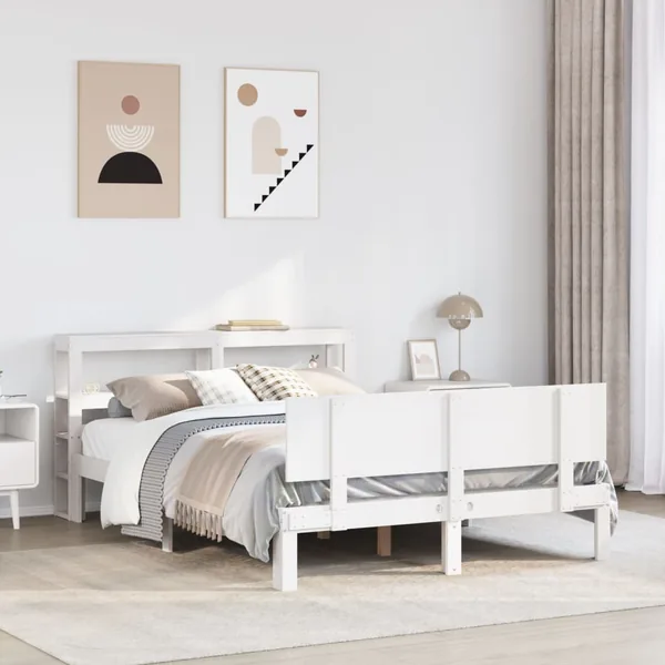 Cadre de lit avec tête de lit sans matelas blanc 140x200 cm
