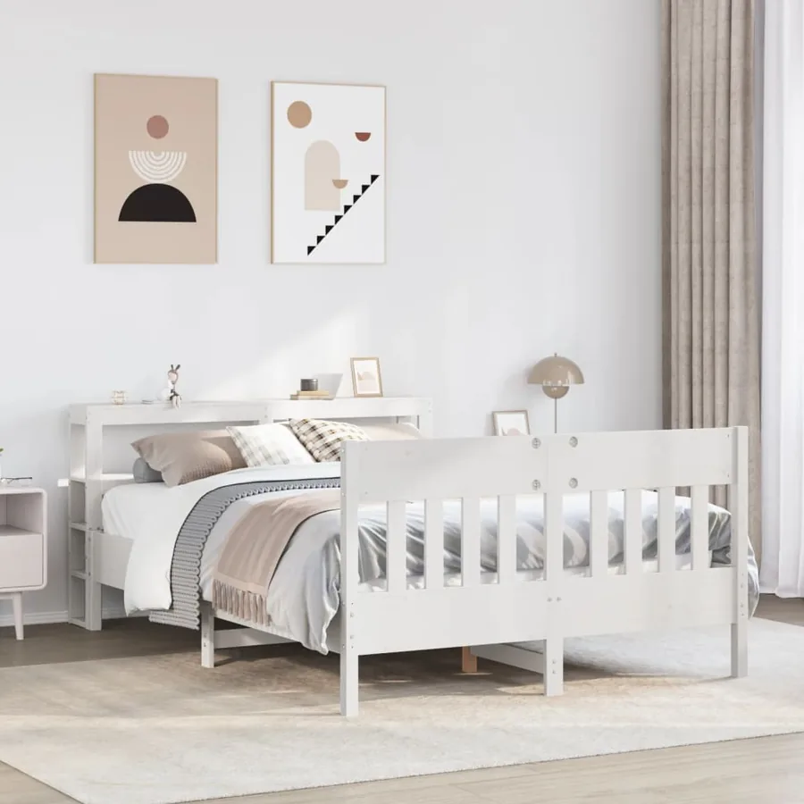 Cadre de lit sans matelas blanc 160x200 cm bois de pin massif