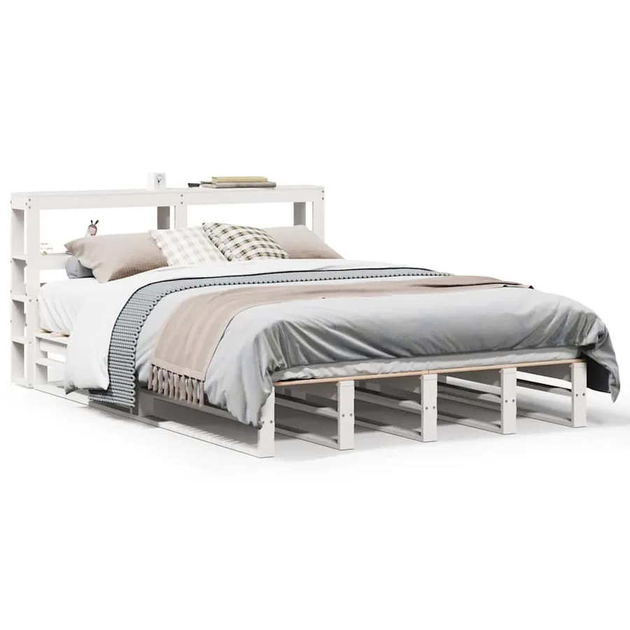 Cadre de lit sans matelas blanc 140x190 cm bois de pin massif - 2