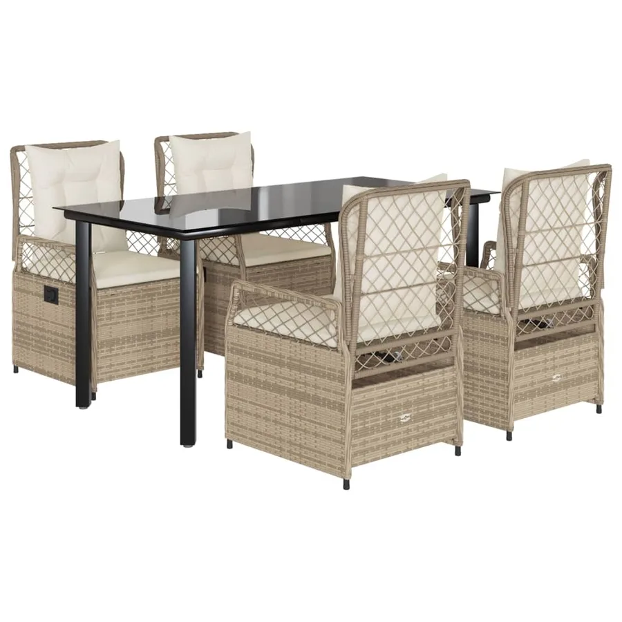 Ensemble à manger de jardin avec coussins 5pcs Beige poly rotin - 2